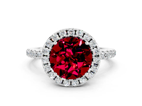 White gold Round Cut Halo Round Diamond Pavé Band Four-Prong Ring
