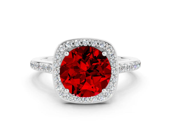 Platinum Round Cut Halo Round Diamond Pavé Band with Four-Prong Setting