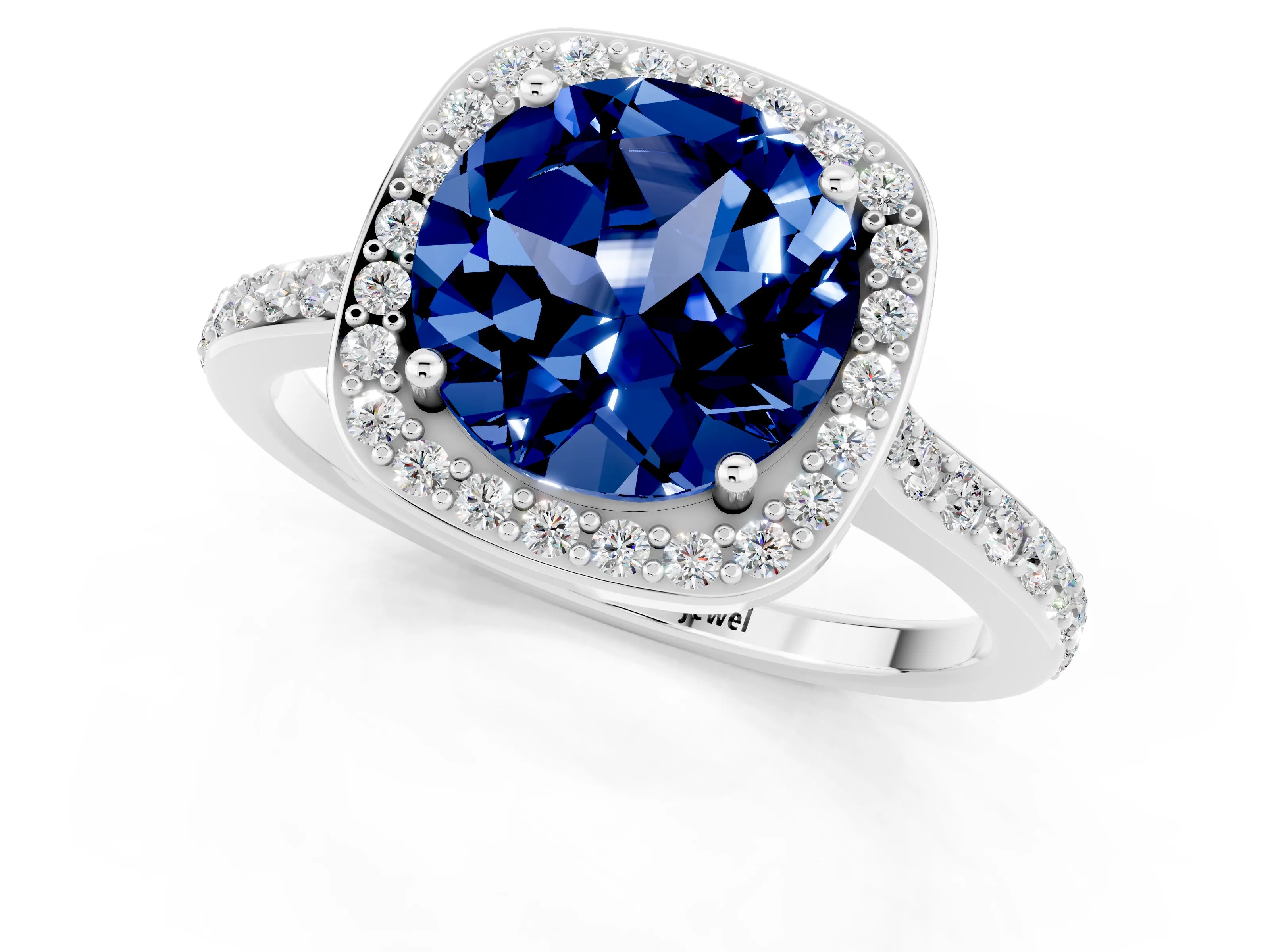 White gold Round Cut Halo Round Diamond Pavé Band with Four-Prong Setting_1