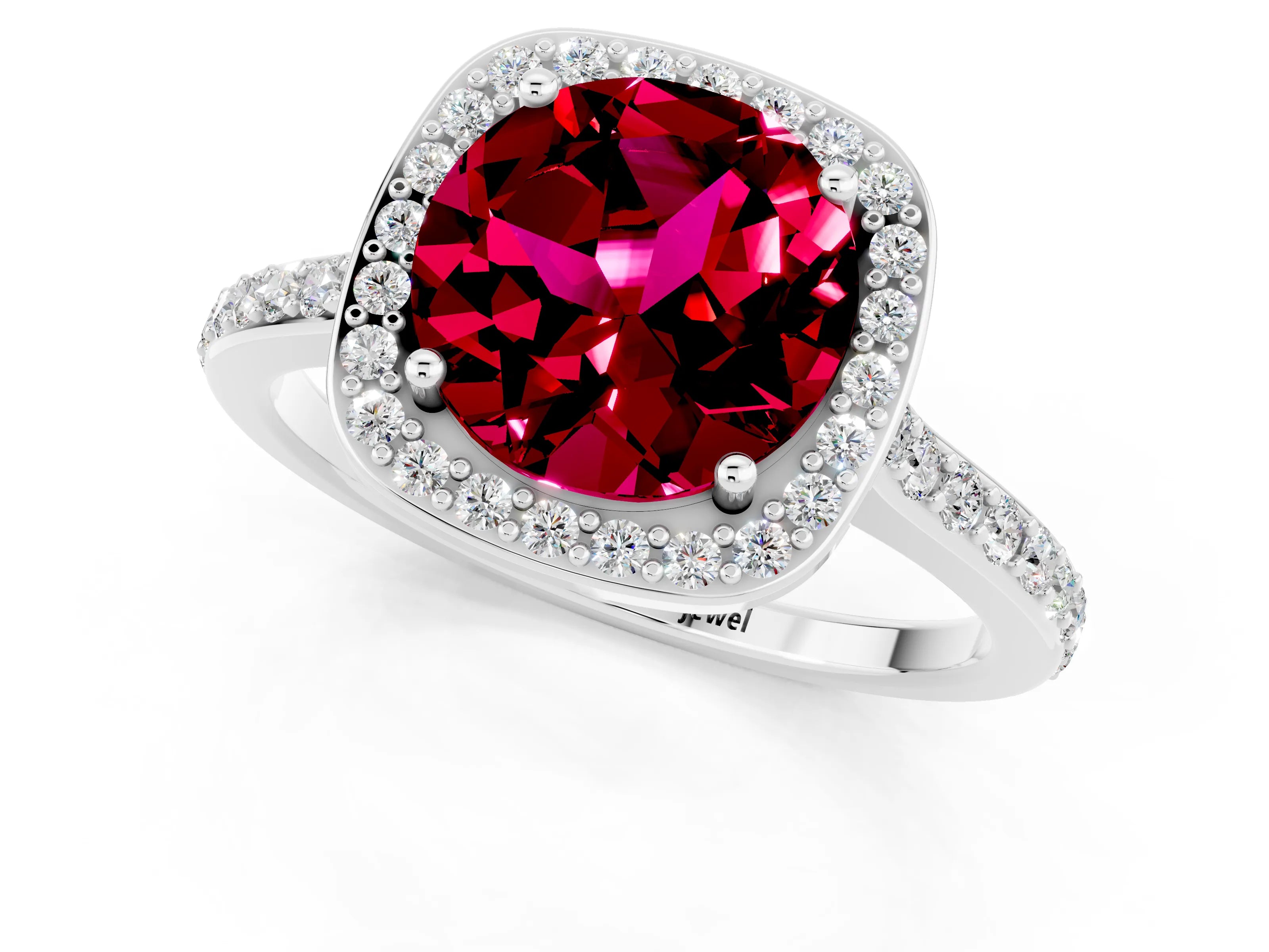 White gold Round Cut Halo Round Diamond Pavé Band with Four-Prong Setting_1
