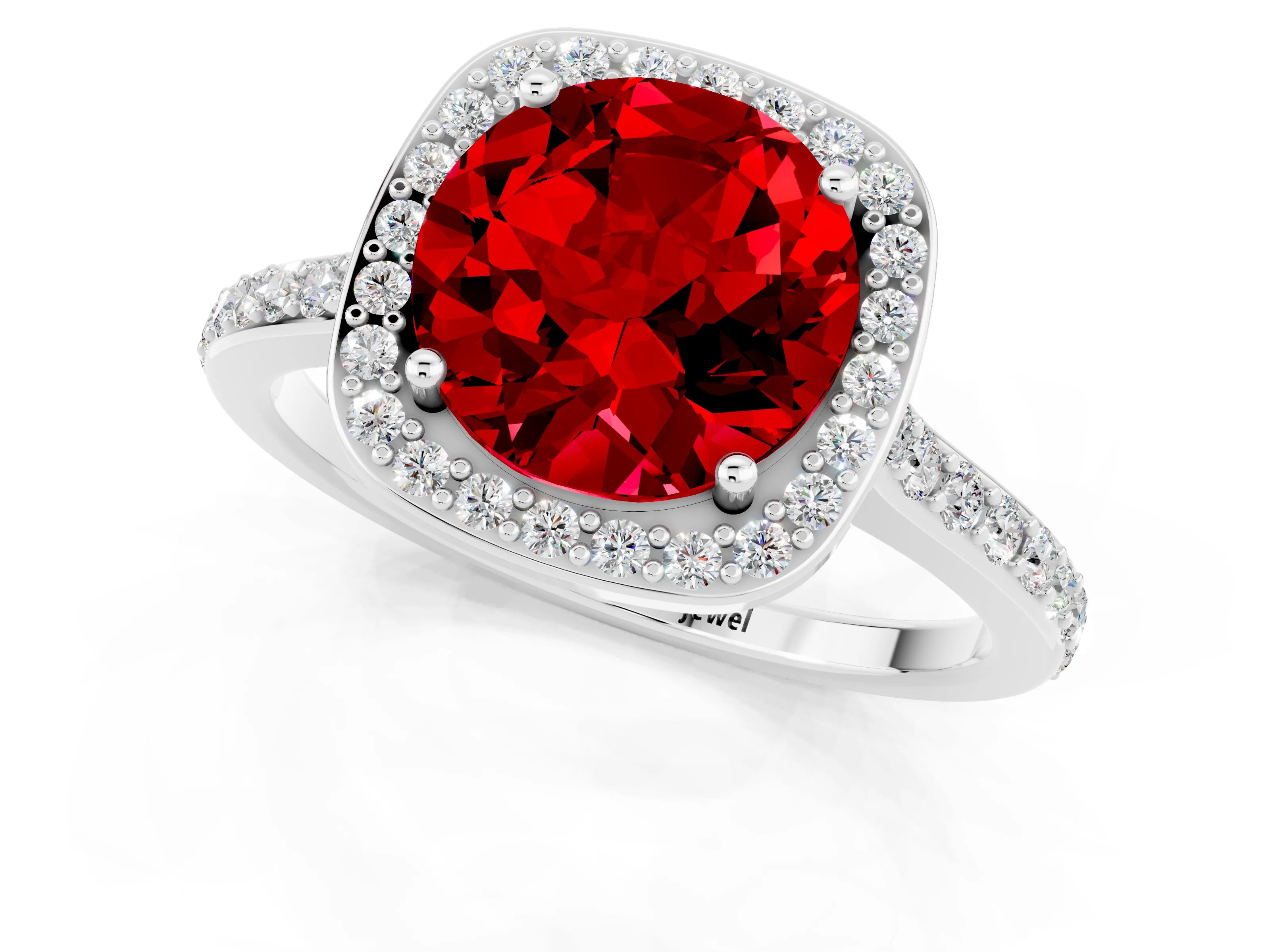 White gold Round Cut Halo Round Diamond Pavé Band with Four-Prong Setting_1