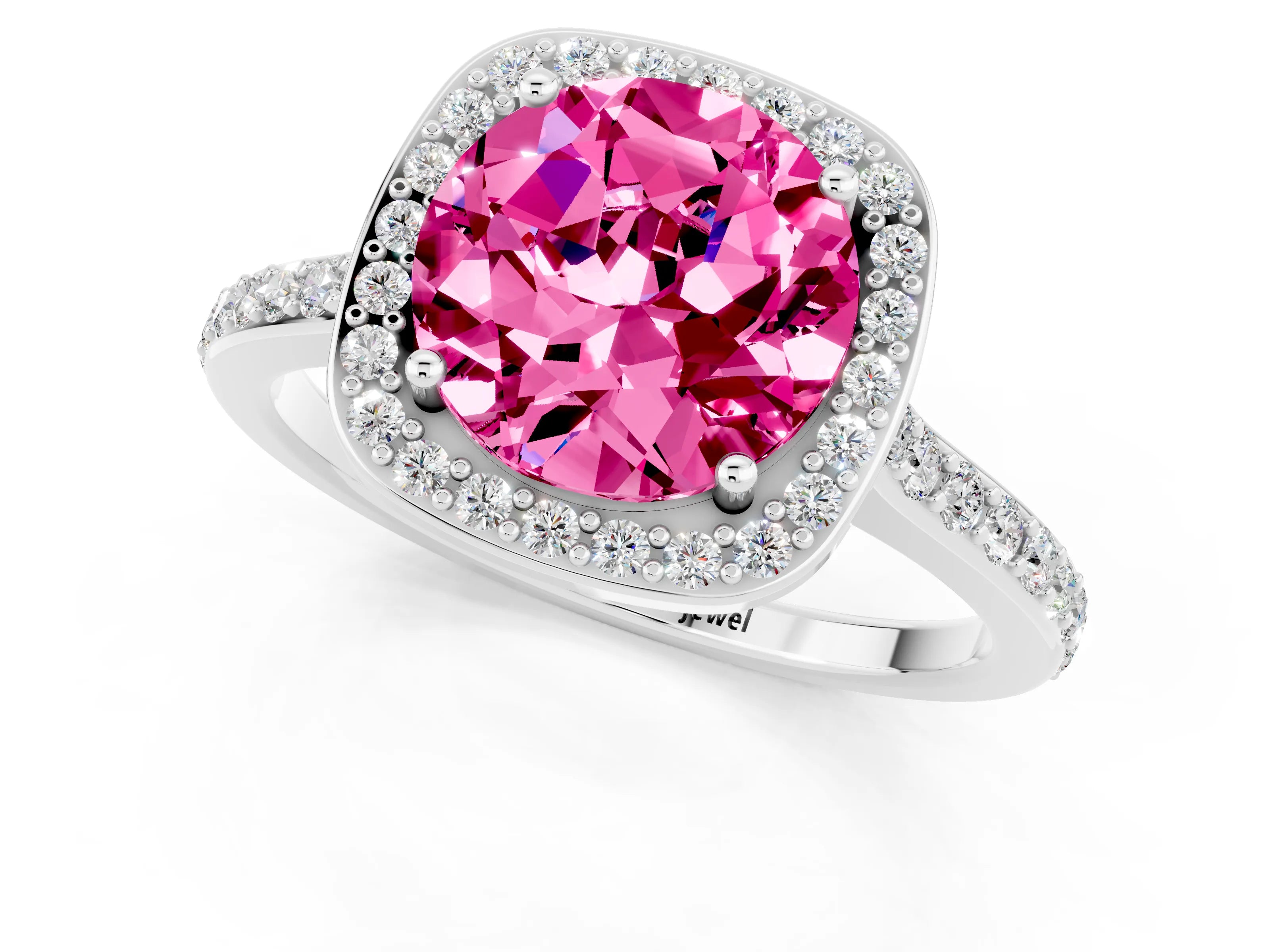 White gold Round Cut Halo Round Diamond Pavé Band with Four-Prong Setting_1