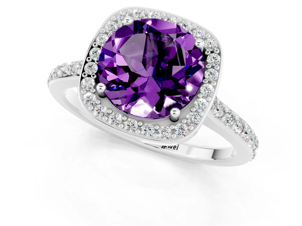 Platinum Round Cut Halo Round Diamond Pavé Band with Four-Prong Setting
