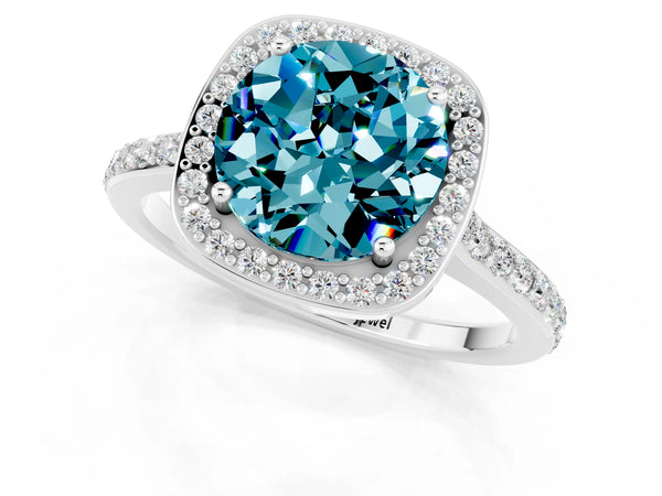 Silver Round Cut Halo Round Diamond Pavé Band with Four-Prong Setting