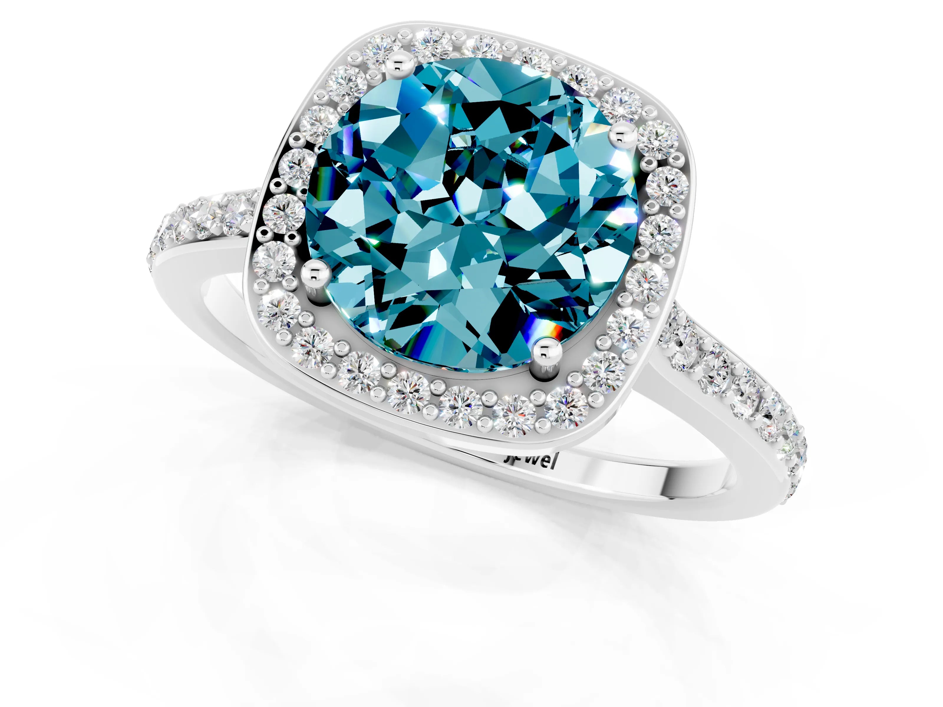 White gold Round Cut Halo Round Diamond Pavé Band with Four-Prong Setting_1