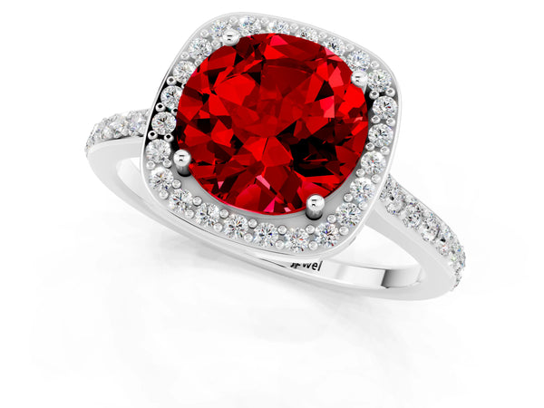 White gold Round Cut Halo Round Diamond Pavé Band with Four-Prong Setting