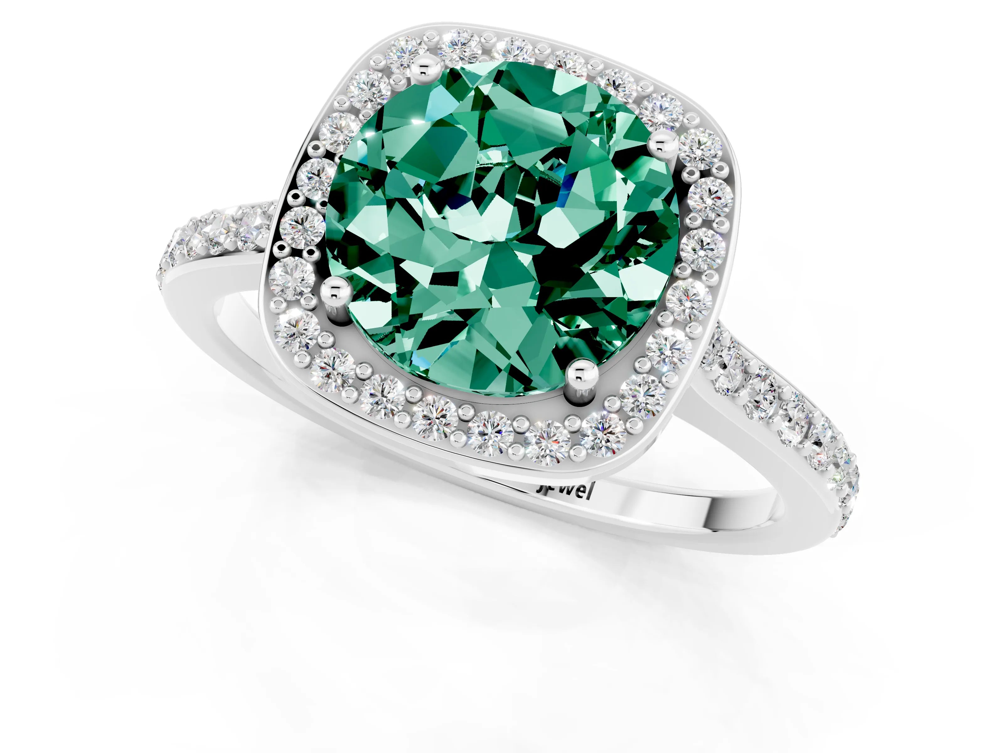 White gold Round Cut Halo Round Diamond Pavé Band with Four-Prong Setting_1