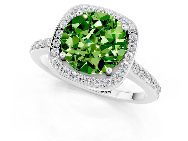 Platinum Round Cut Halo Round Diamond Pavé Band with Four-Prong Setting