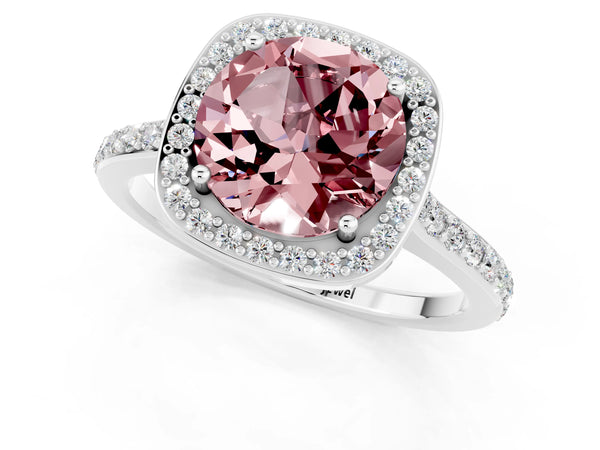 Silver Round Cut Halo Round Diamond Pavé Band with Four-Prong Setting