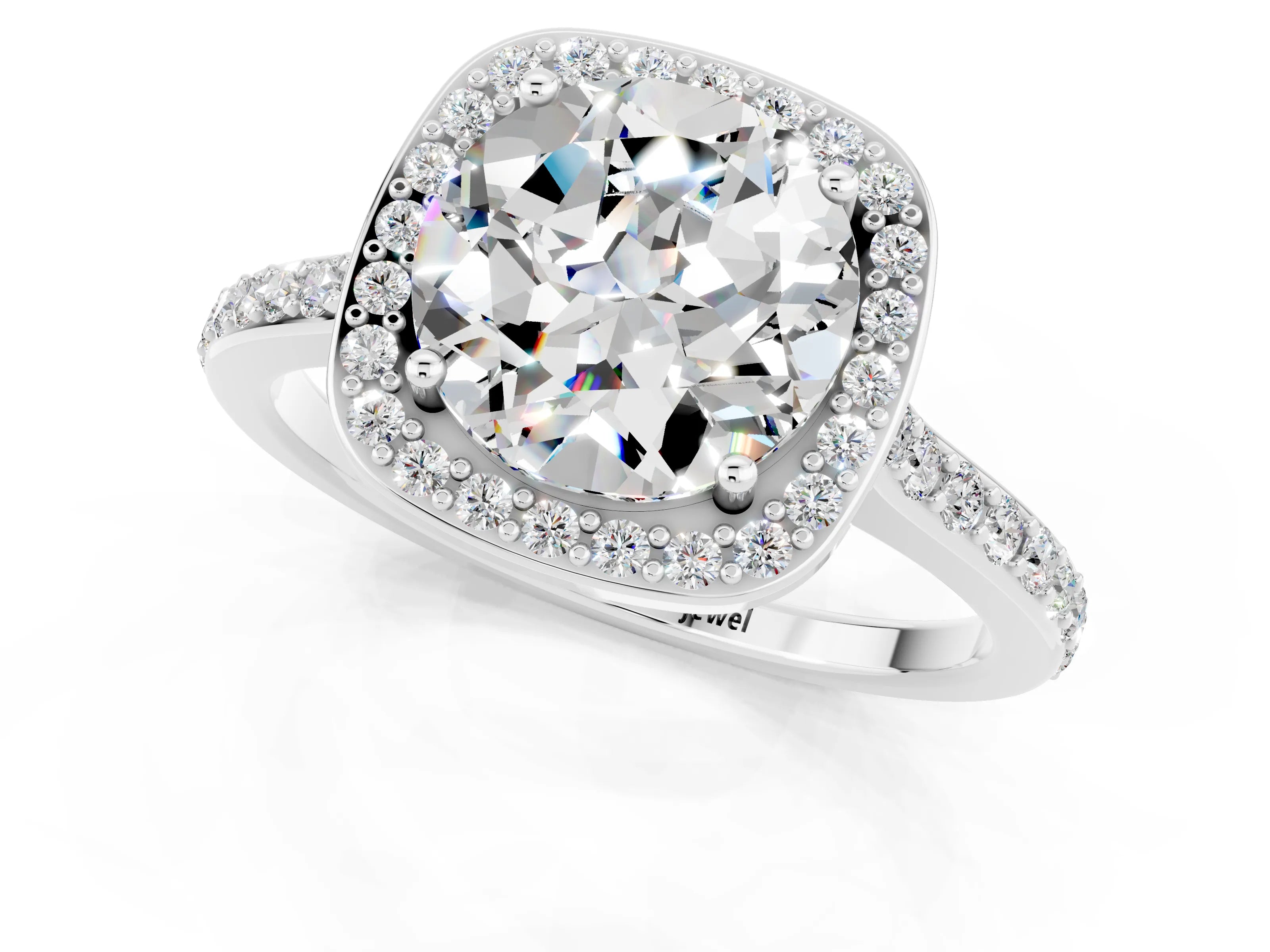 White gold Round Cut Halo Round Diamond Pavé Band with Four-Prong Setting_1
