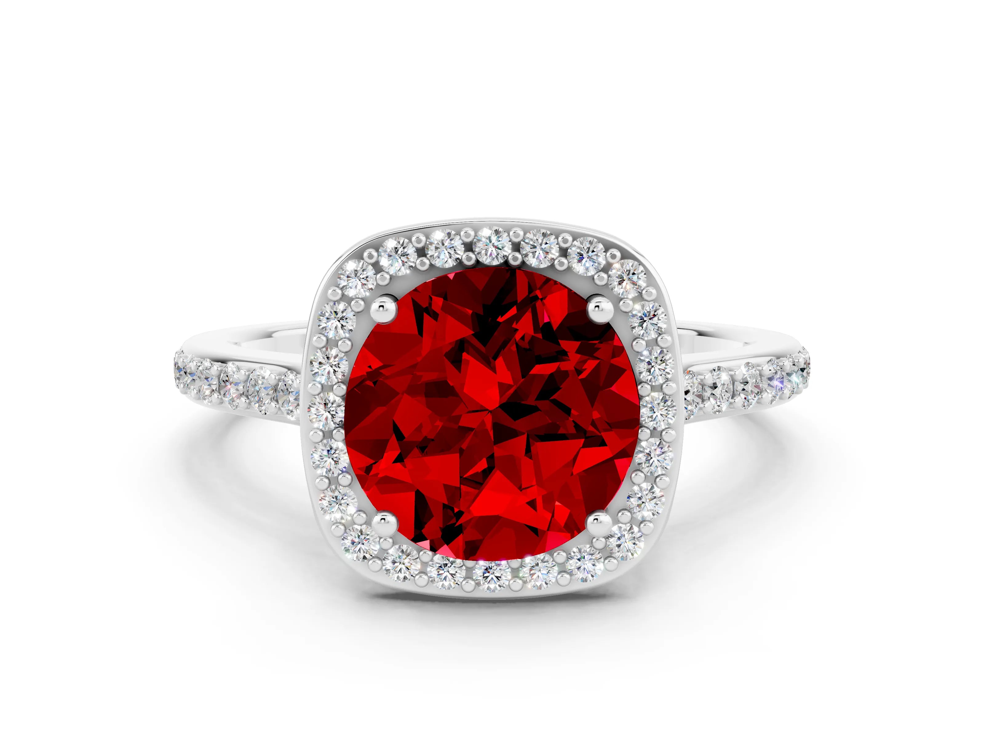 White gold Round Cut Halo Round Diamond Pavé Band with Four-Prong Setting