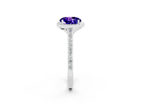 White gold Round Cut Halo Round Diamond Pavé Band with Four-Prong Setting_2