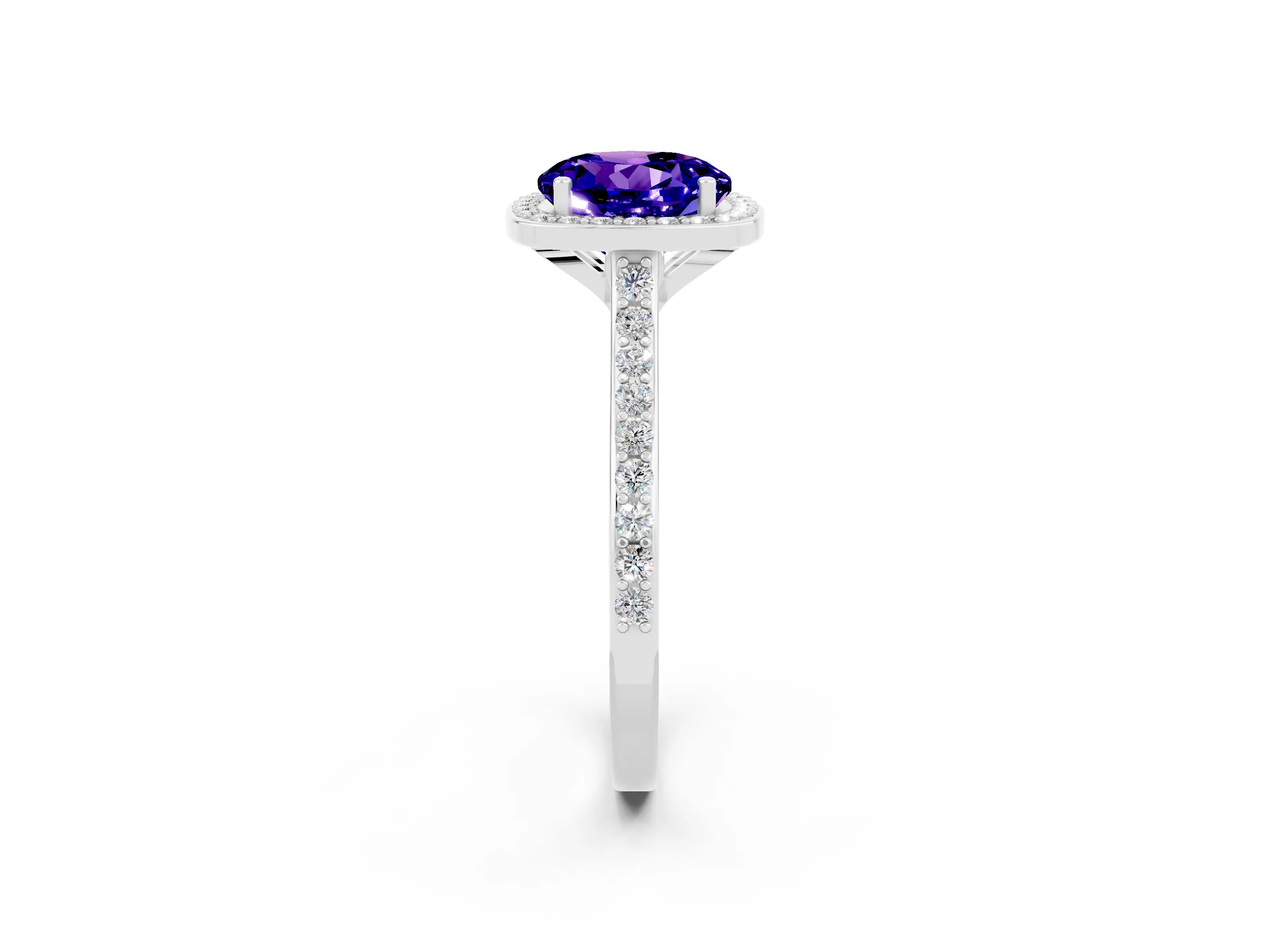 White gold Round Cut Halo Round Diamond Pavé Band with Four-Prong Setting_2
