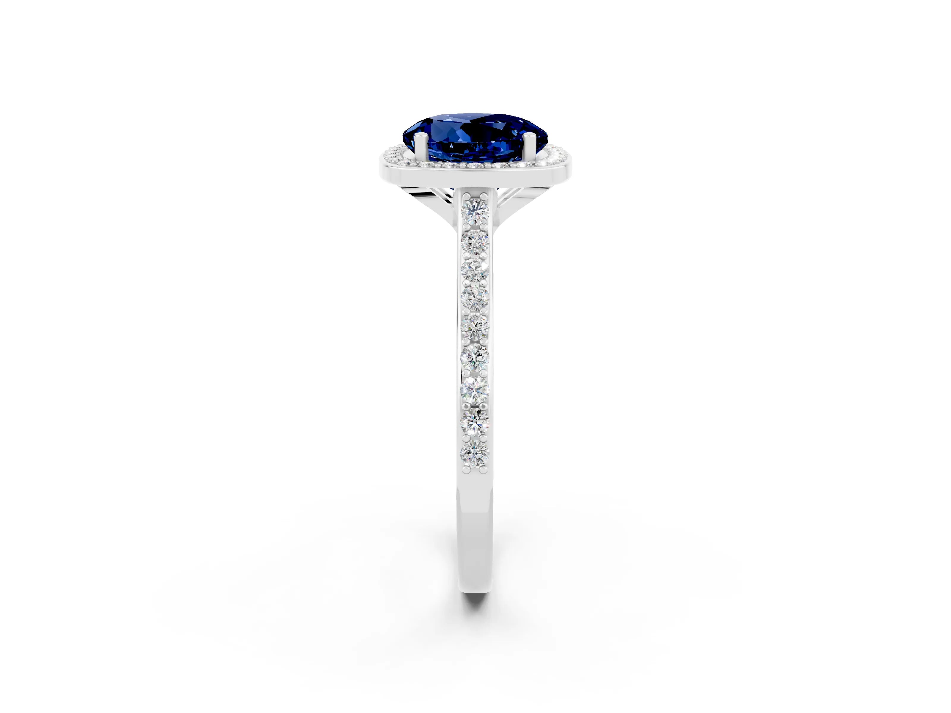 White gold Round Cut Halo Round Diamond Pavé Band with Four-Prong Setting_2