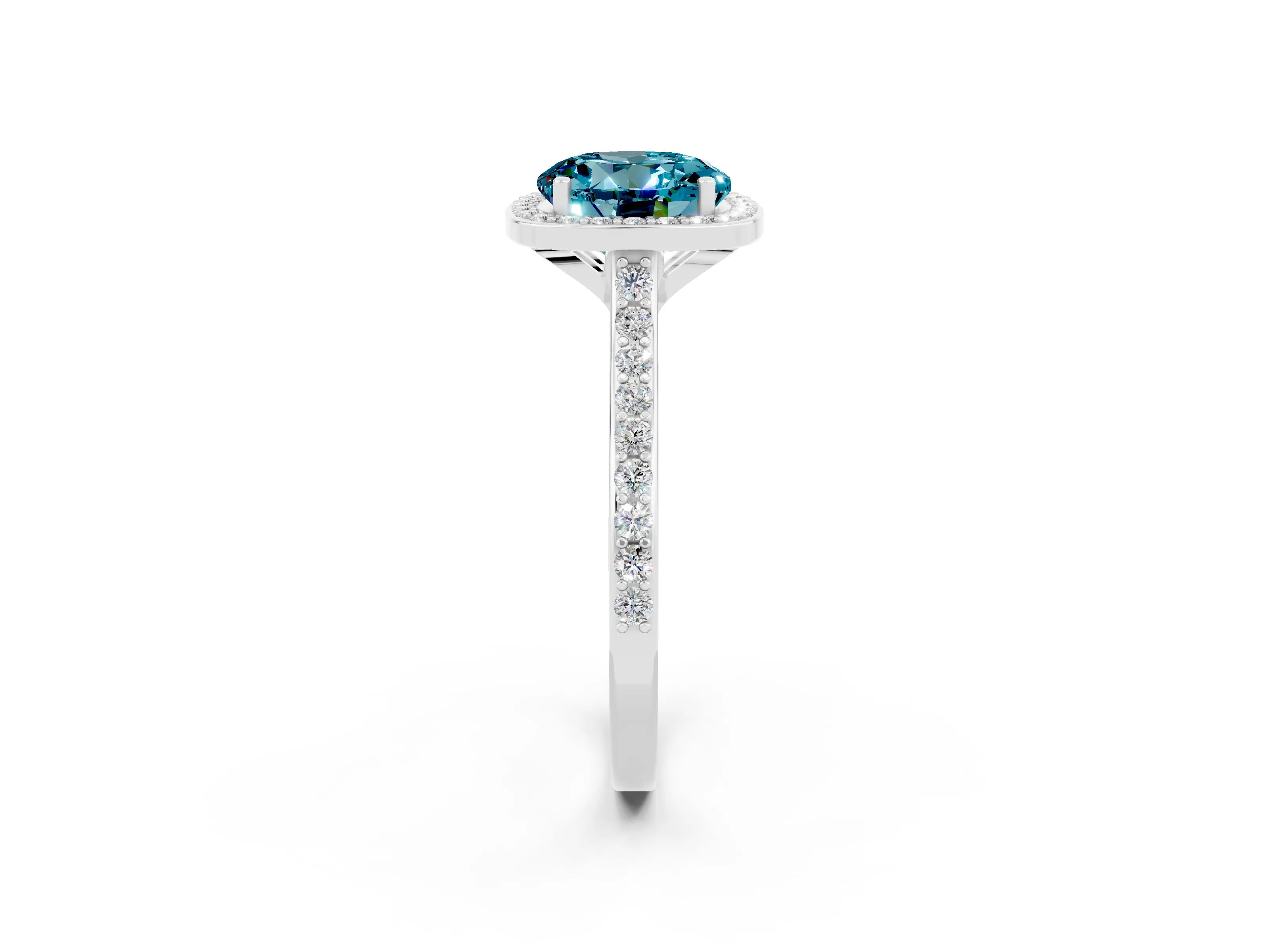 White gold Round Cut Halo Round Diamond Pavé Band with Four-Prong Setting_2