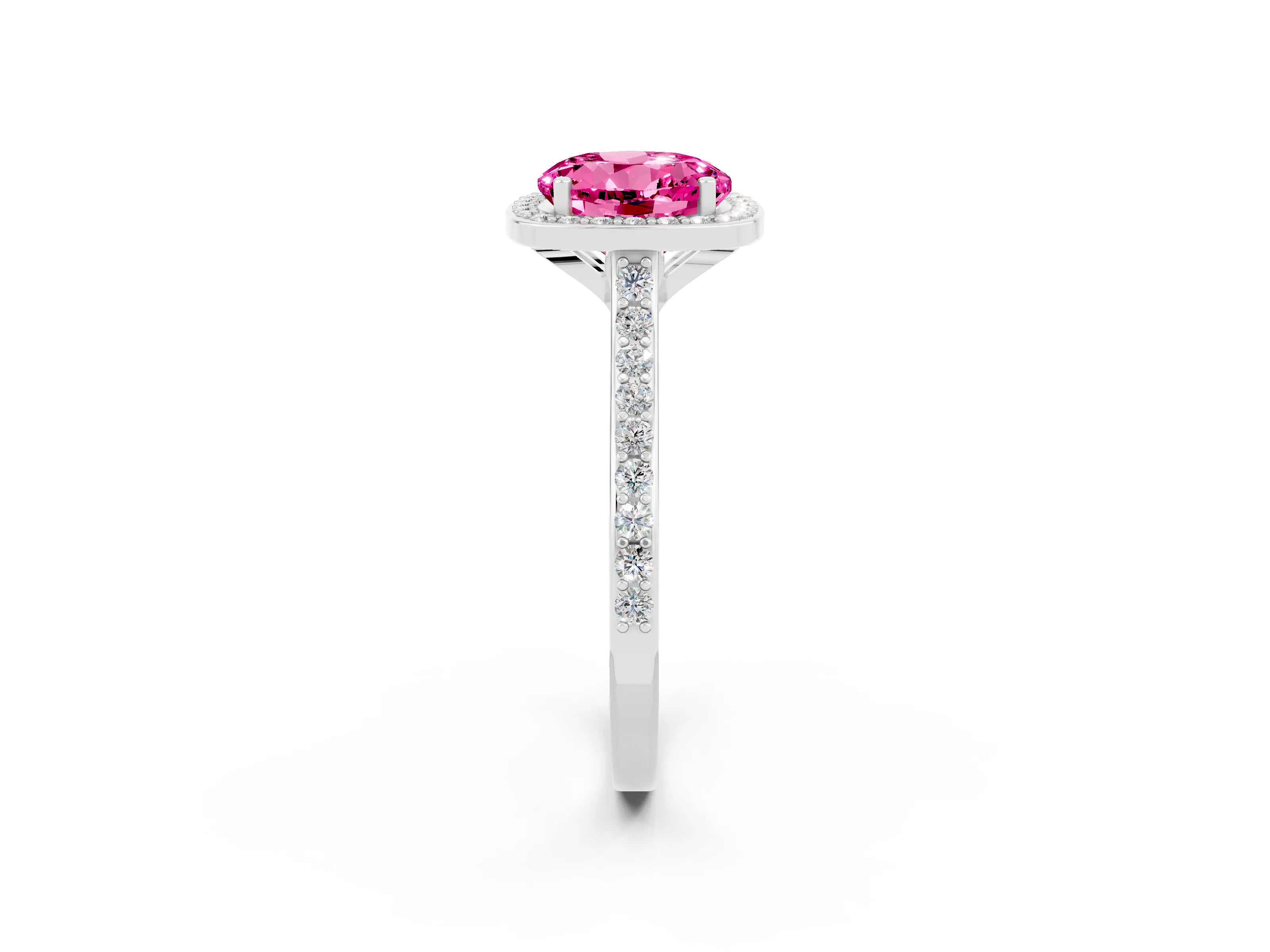 White gold Round Cut Halo Round Diamond Pavé Band with Four-Prong Setting_2