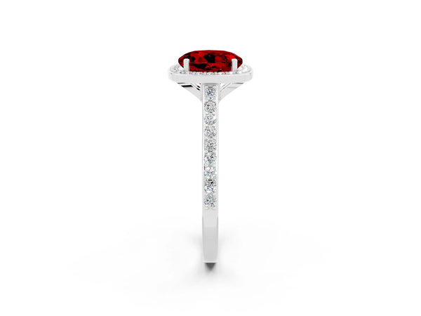 Silver Round Cut Halo Round Diamond Pavé Band with Four-Prong Setting