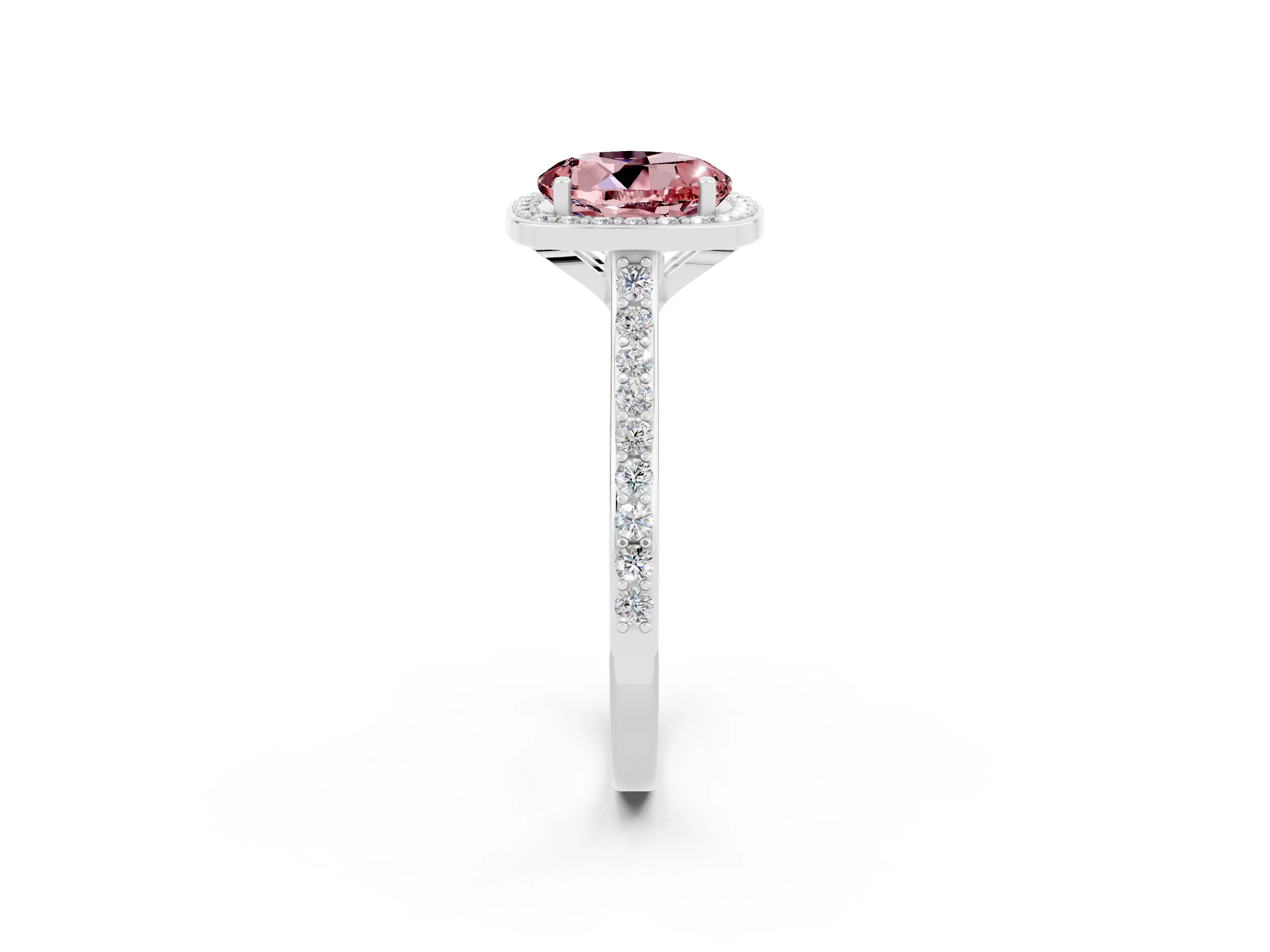 White gold Round Cut Halo Round Diamond Pavé Band with Four-Prong Setting_2