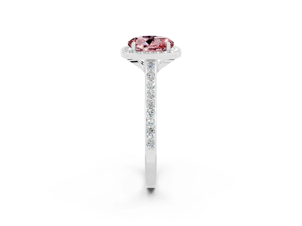 Silver Round Cut Halo Round Diamond Pavé Band with Four-Prong Setting