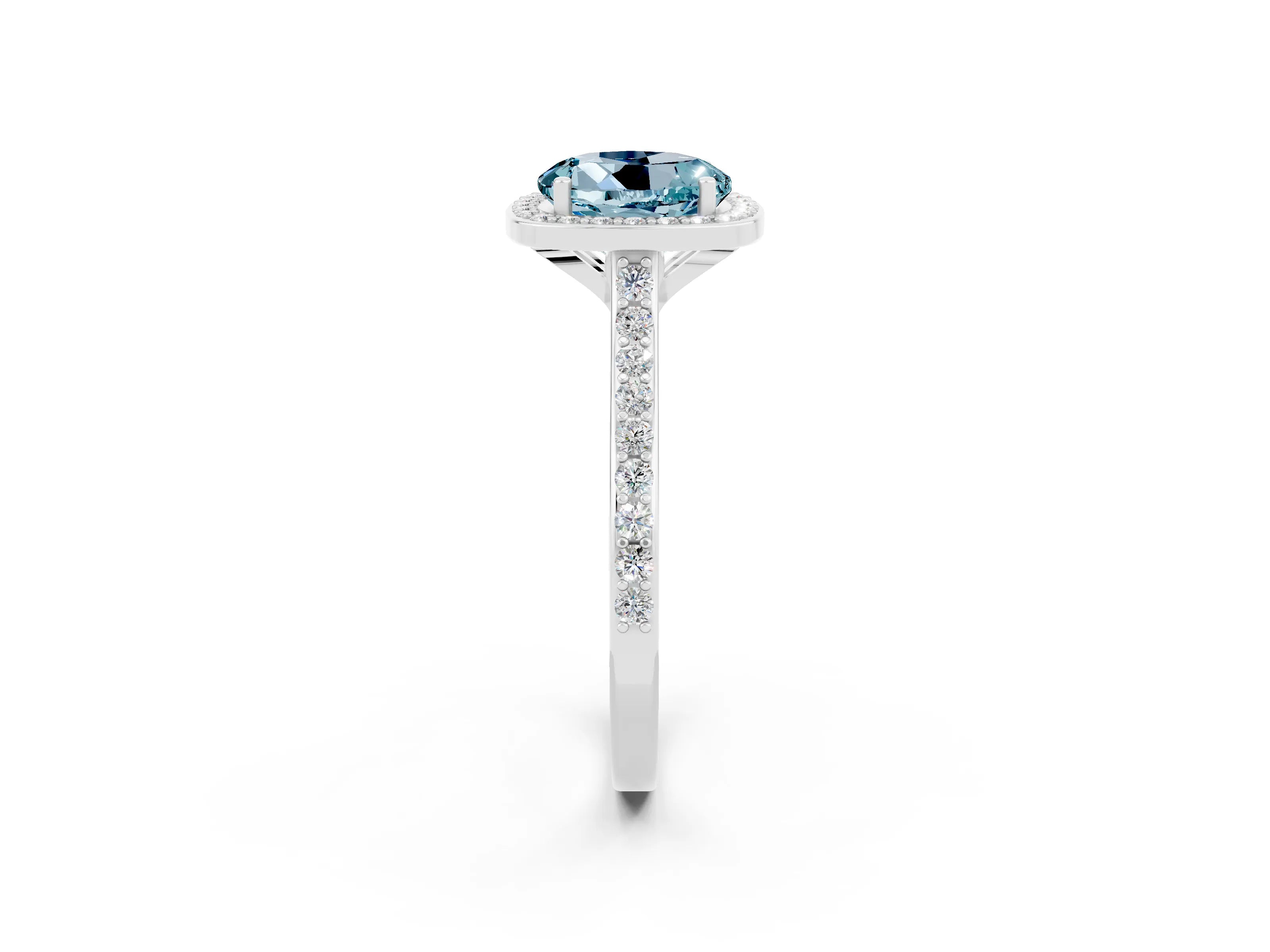 White gold Round Cut Halo Round Diamond Pavé Band with Four-Prong Setting_2
