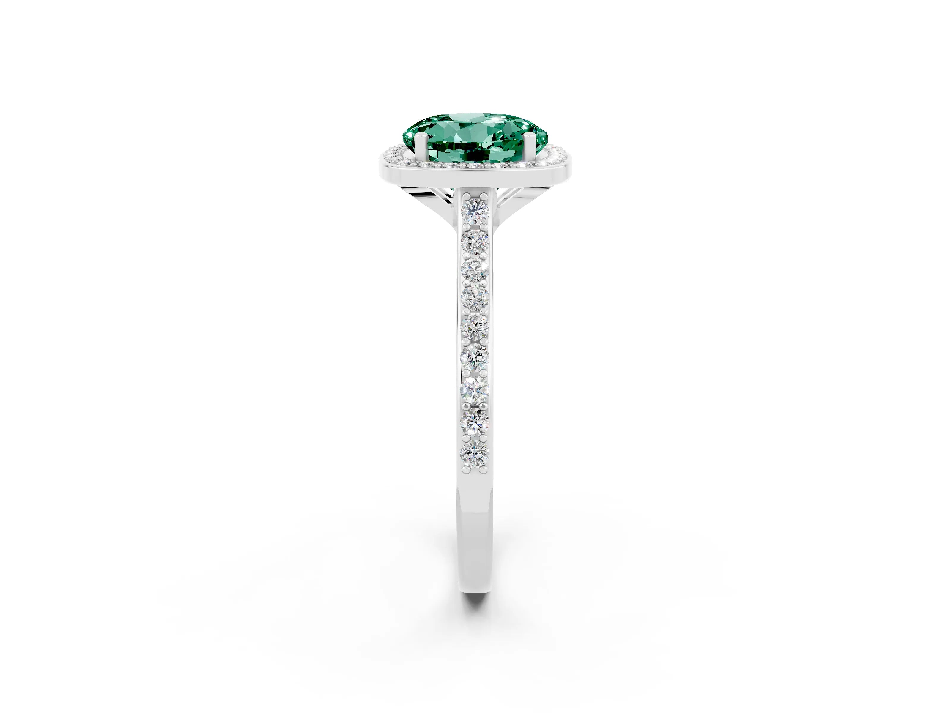 White gold Round Cut Halo Round Diamond Pavé Band with Four-Prong Setting_2