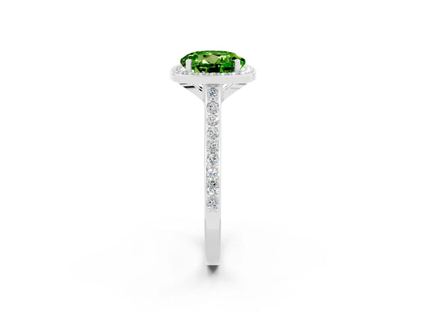 Silver Round Cut Halo Round Diamond Pavé Band with Four-Prong Setting