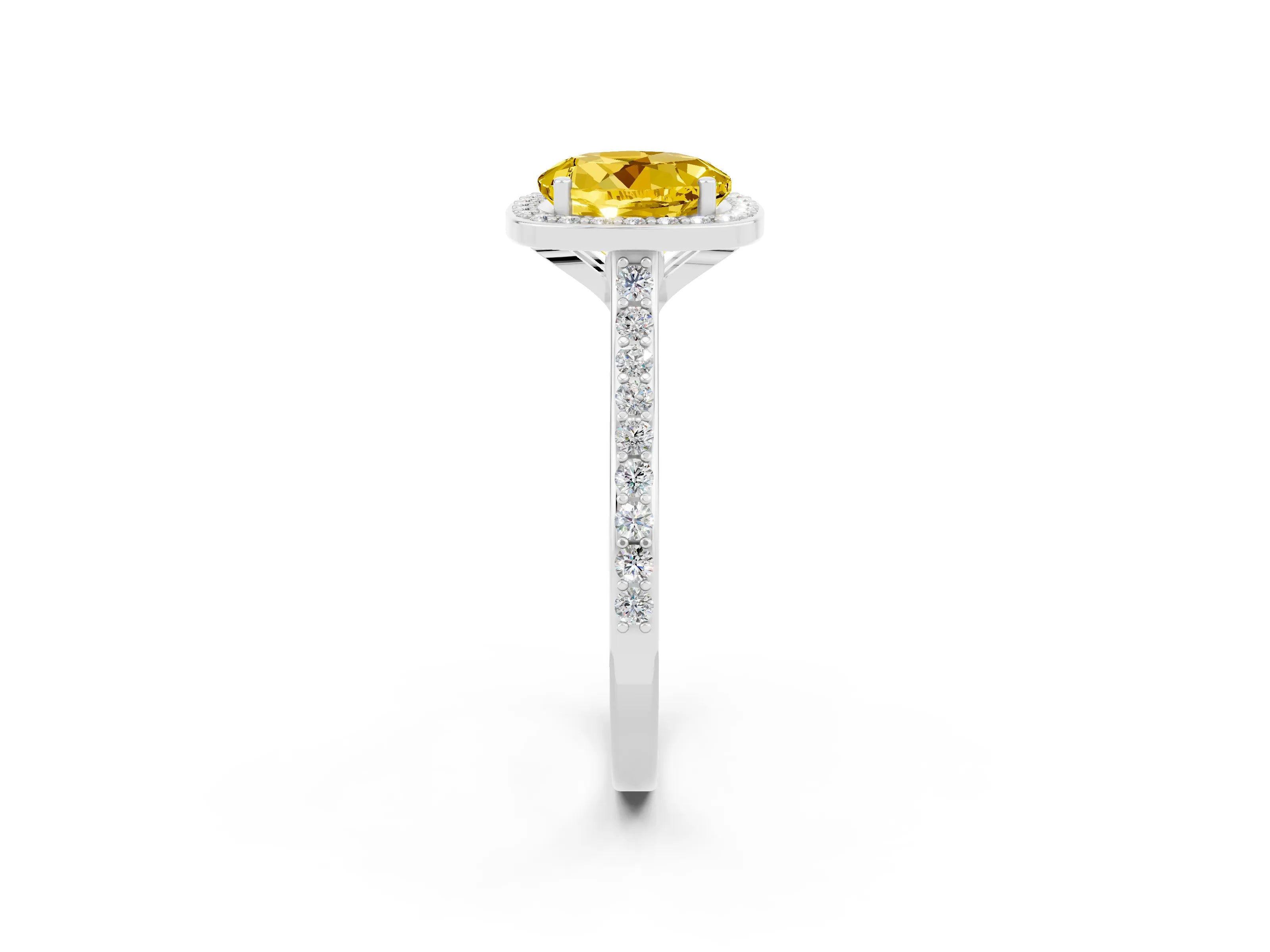 White gold Round Cut Halo Round Diamond Pavé Band with Four-Prong Setting_2