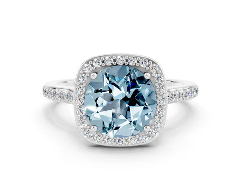 White gold Round Cut Halo Round Diamond Pavé Band with Four-Prong Setting