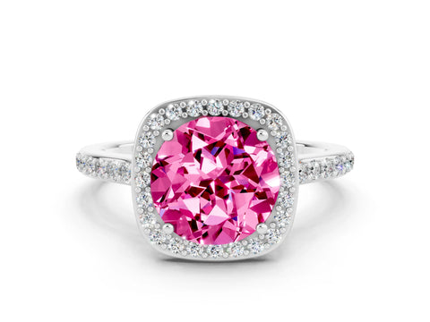 White gold Round Cut Halo Round Diamond Pavé Band with Four-Prong Setting