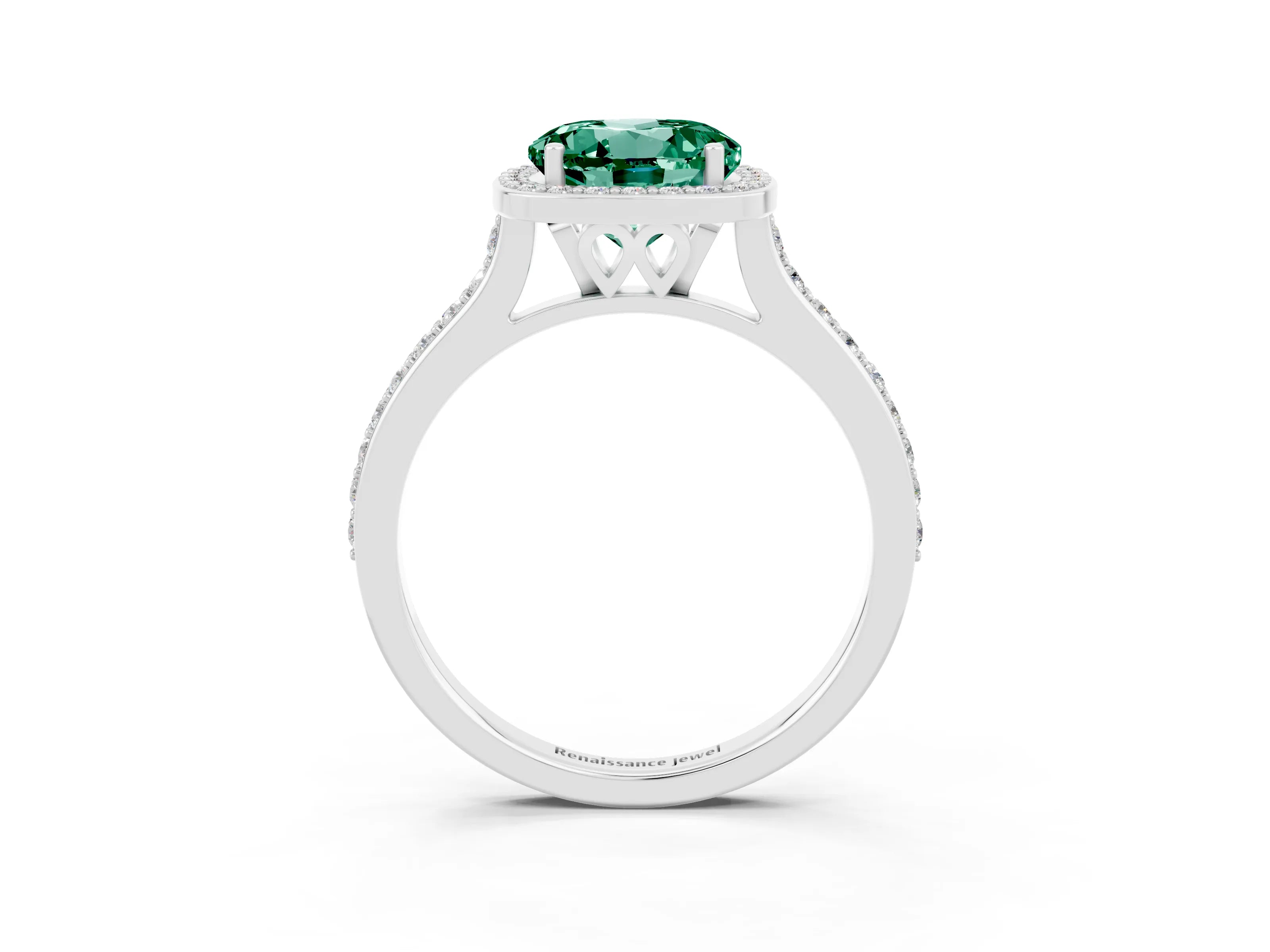 White gold Round Cut Halo Round Diamond Pavé Band with Four-Prong Setting_3