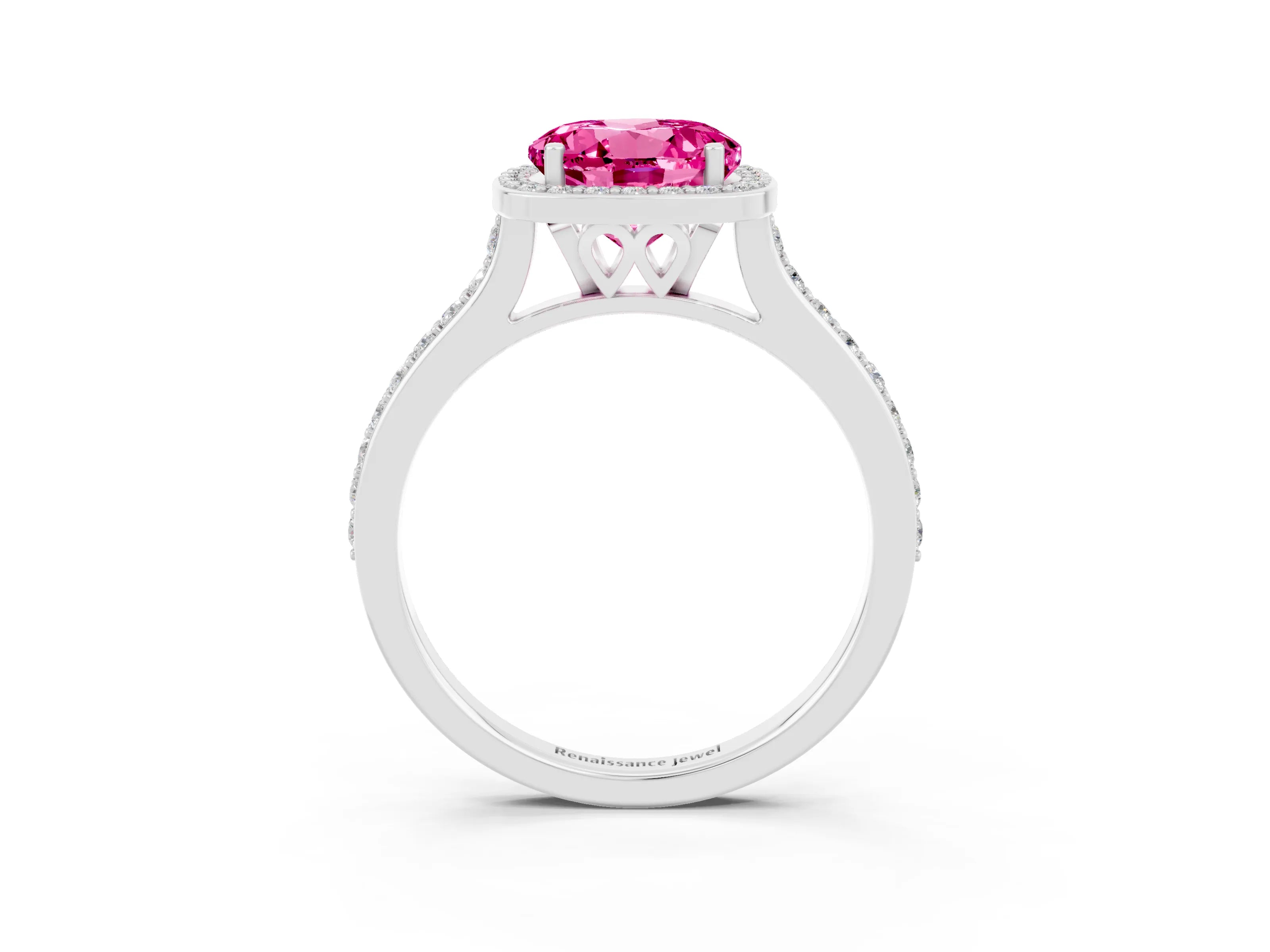 White gold Round Cut Halo Round Diamond Pavé Band with Four-Prong Setting_3