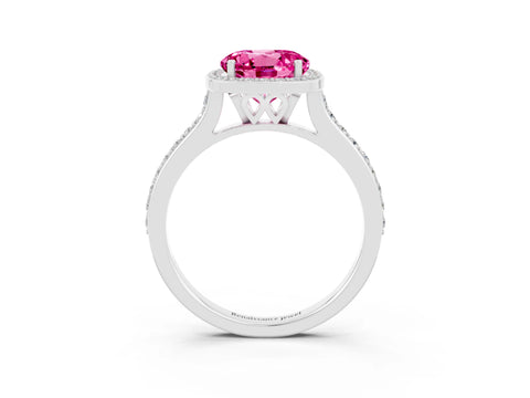 White gold Round Cut Halo Round Diamond Pavé Band with Four-Prong Setting_3
