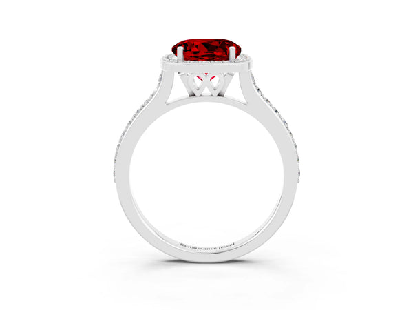 White gold Round Cut Halo Round Diamond Pavé Band with Four-Prong Setting