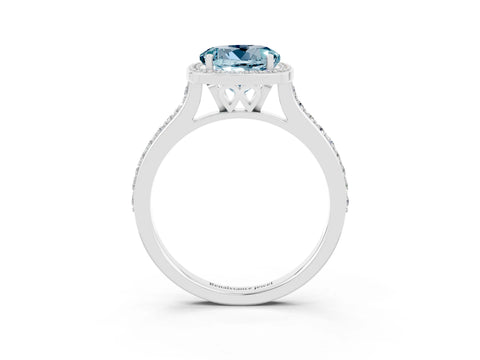 White gold Round Cut Halo Round Diamond Pavé Band with Four-Prong Setting_3