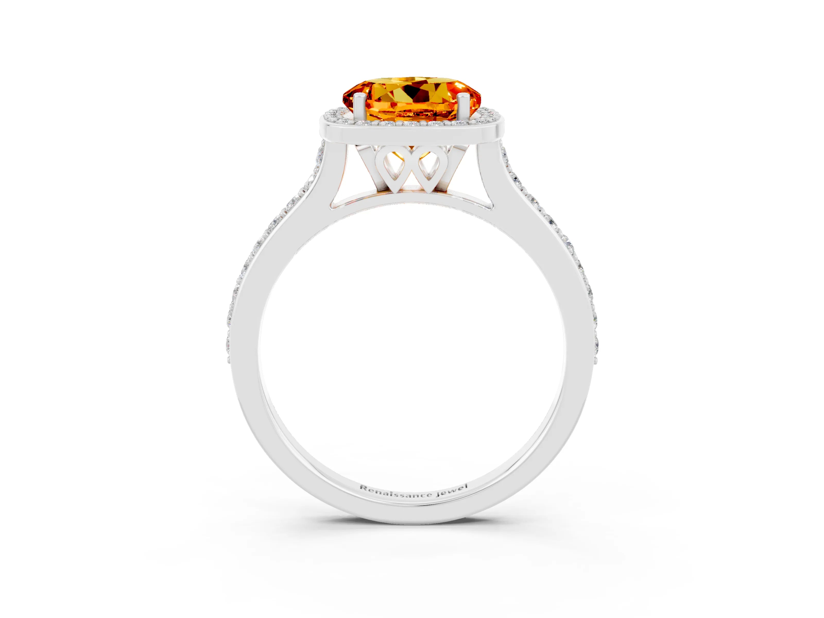 White gold Round Cut Halo Round Diamond Pavé Band with Four-Prong Setting_3
