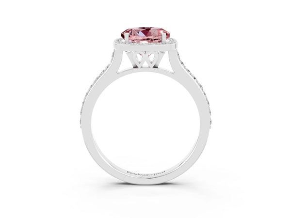 Silver Round Cut Halo Round Diamond Pavé Band with Four-Prong Setting