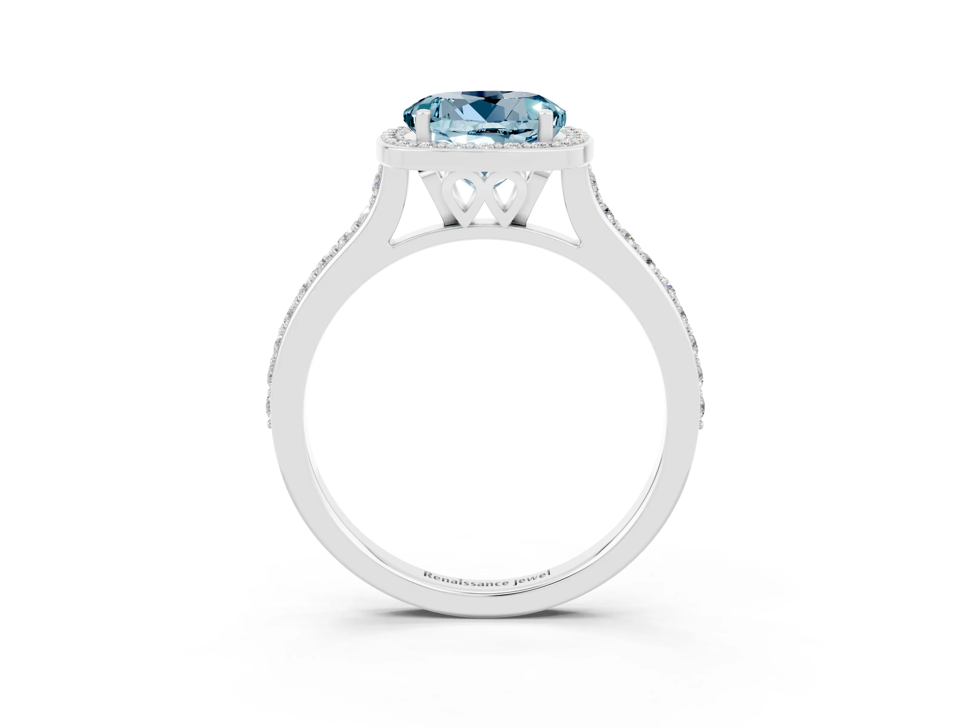 White gold Round Cut Halo Round Diamond Pavé Band with Four-Prong Setting_3