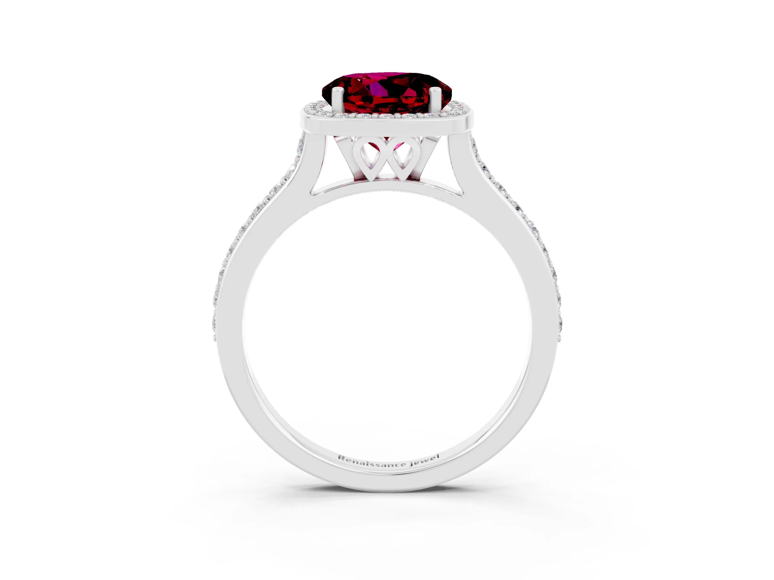 White gold Round Cut Halo Round Diamond Pavé Band with Four-Prong Setting_3