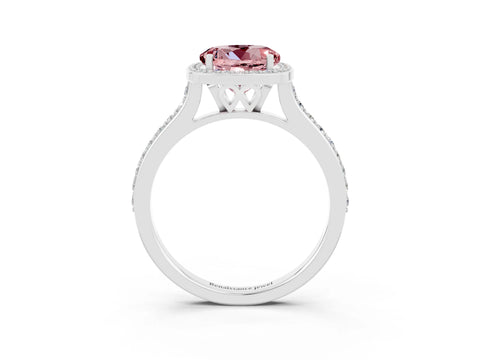 White gold Round Cut Halo Round Diamond Pavé Band with Four-Prong Setting_3