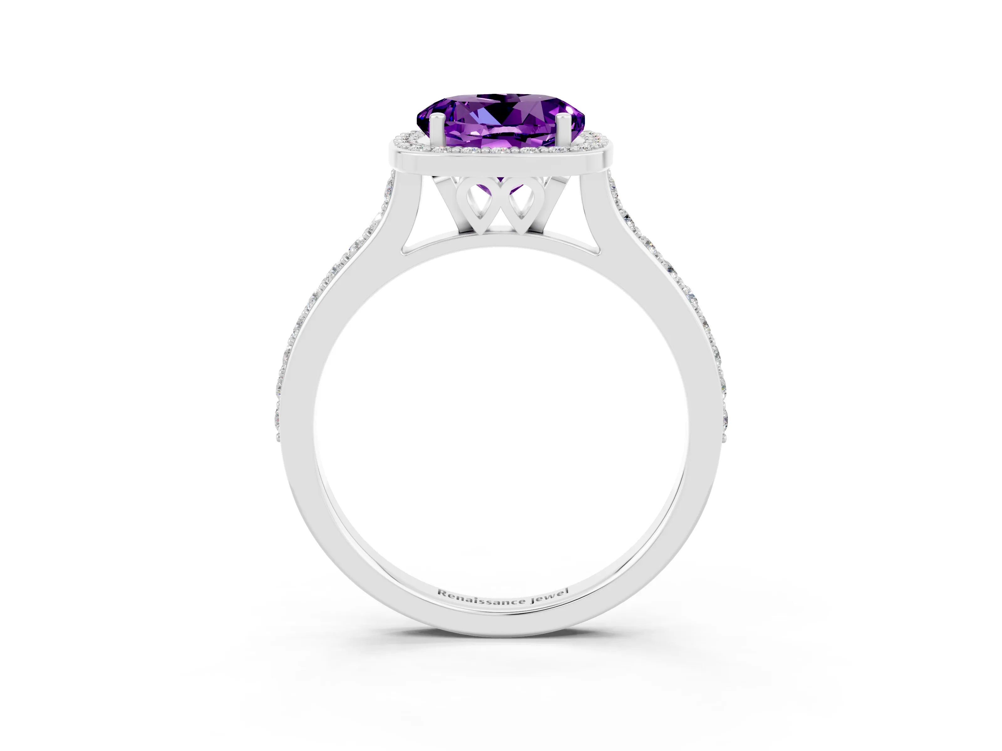 White gold Round Cut Halo Round Diamond Pavé Band with Four-Prong Setting_3