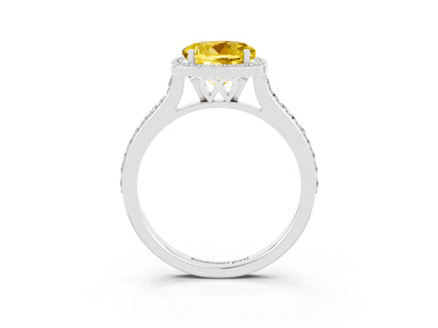White gold Round Cut Halo Round Diamond Pavé Band with Four-Prong Setting_3