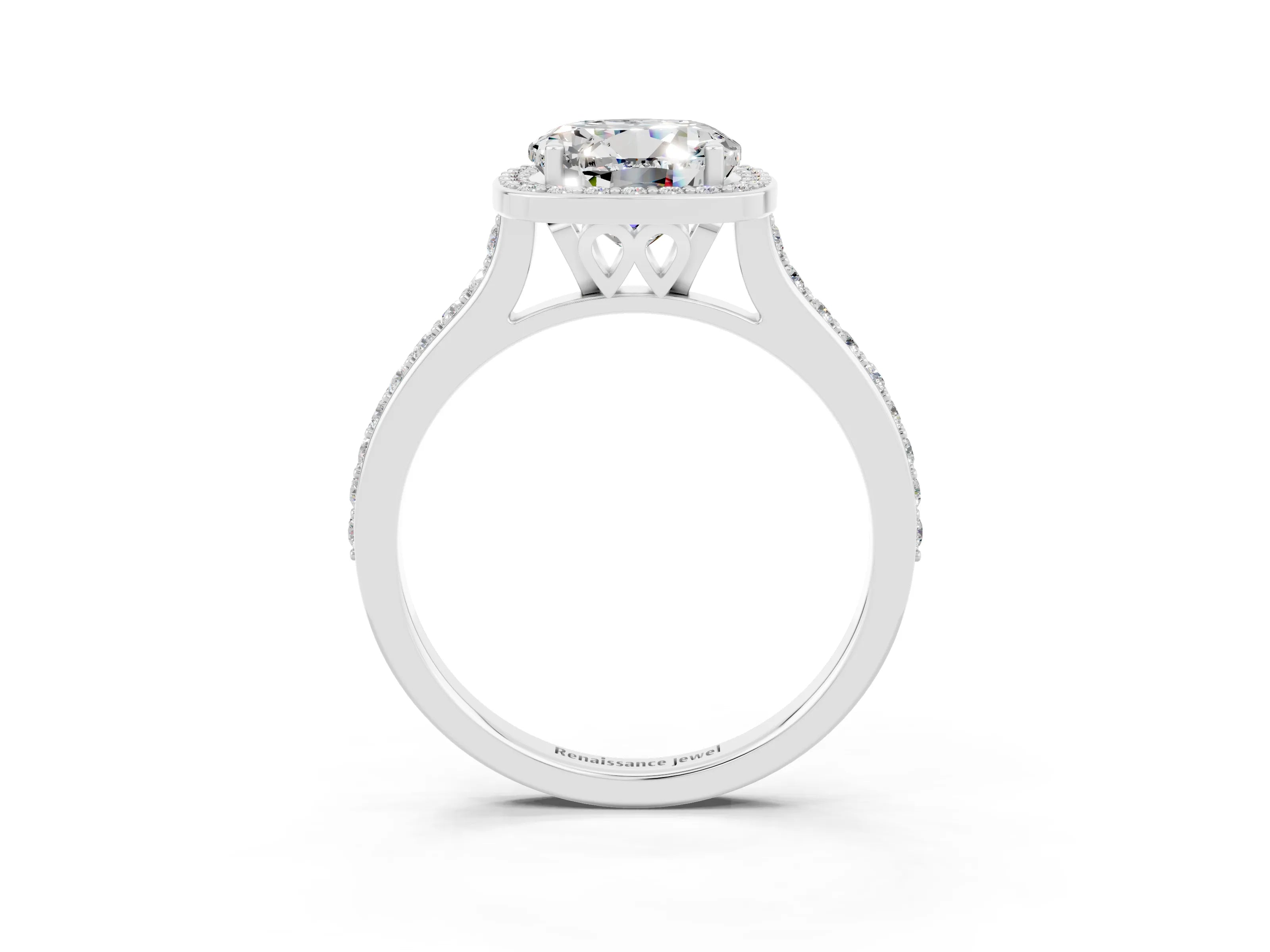 White gold Round Cut Halo Round Diamond Pavé Band with Four-Prong Setting_3