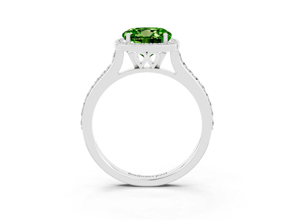 Silver Round Cut Halo Round Diamond Pavé Band with Four-Prong Setting