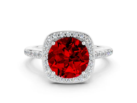 White gold Round Cut Halo Round Diamond Pavé Band with Four-Prong Setting