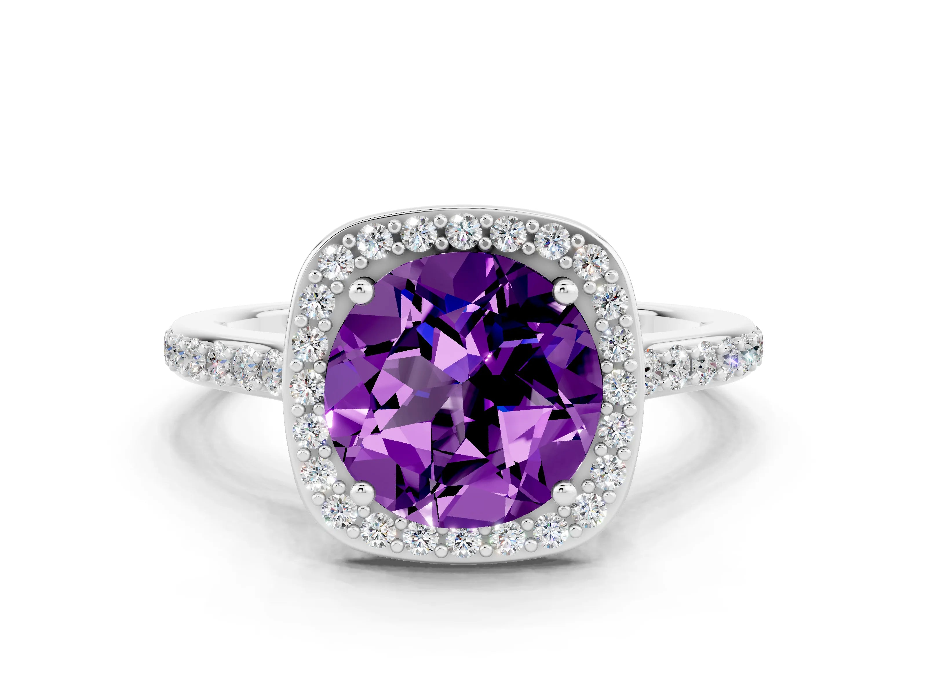 White gold Round Cut Halo Round Diamond Pavé Band with Four-Prong Setting