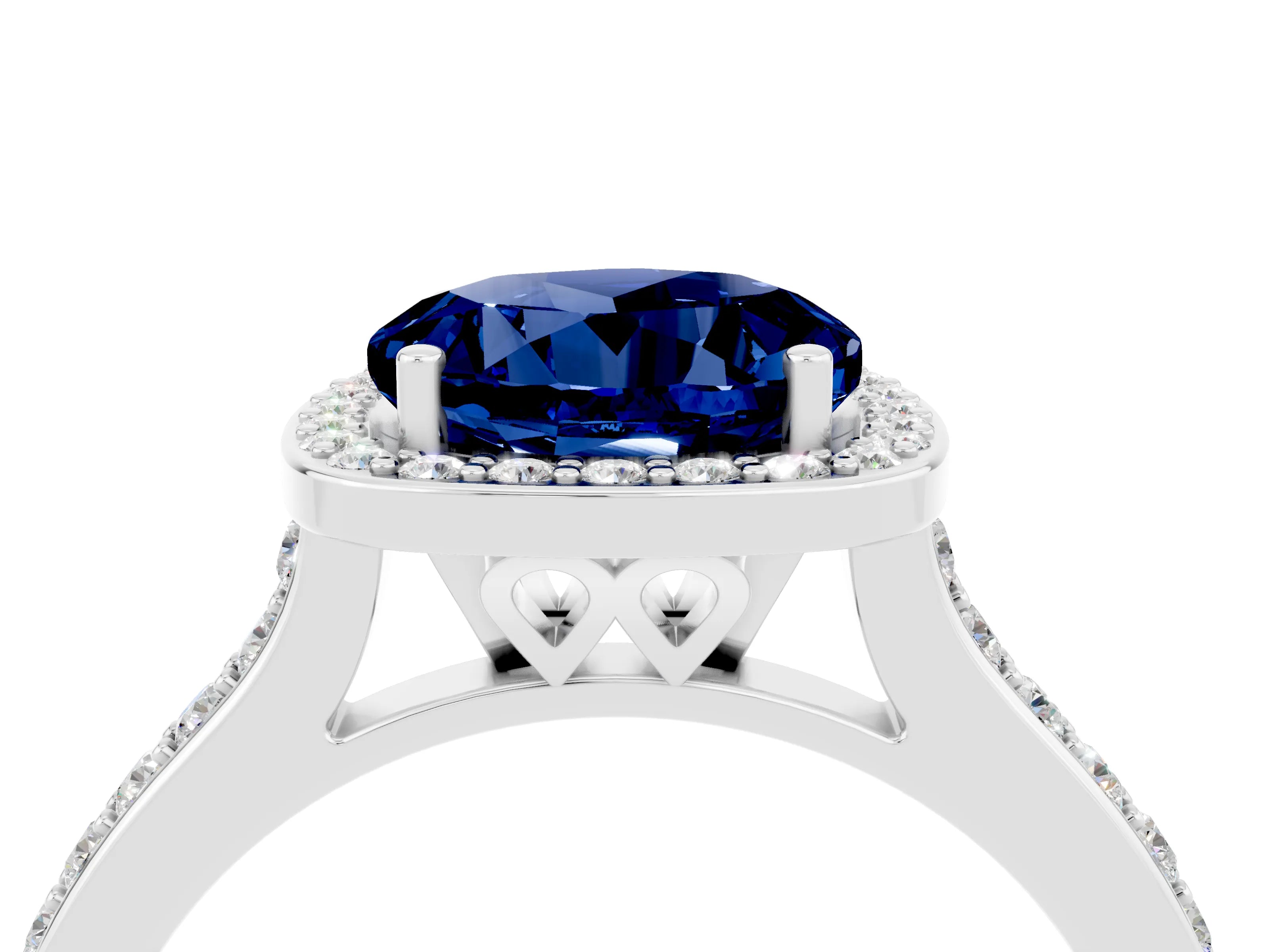 White gold Round Cut Halo Round Diamond Pavé Band with Four-Prong Setting_4