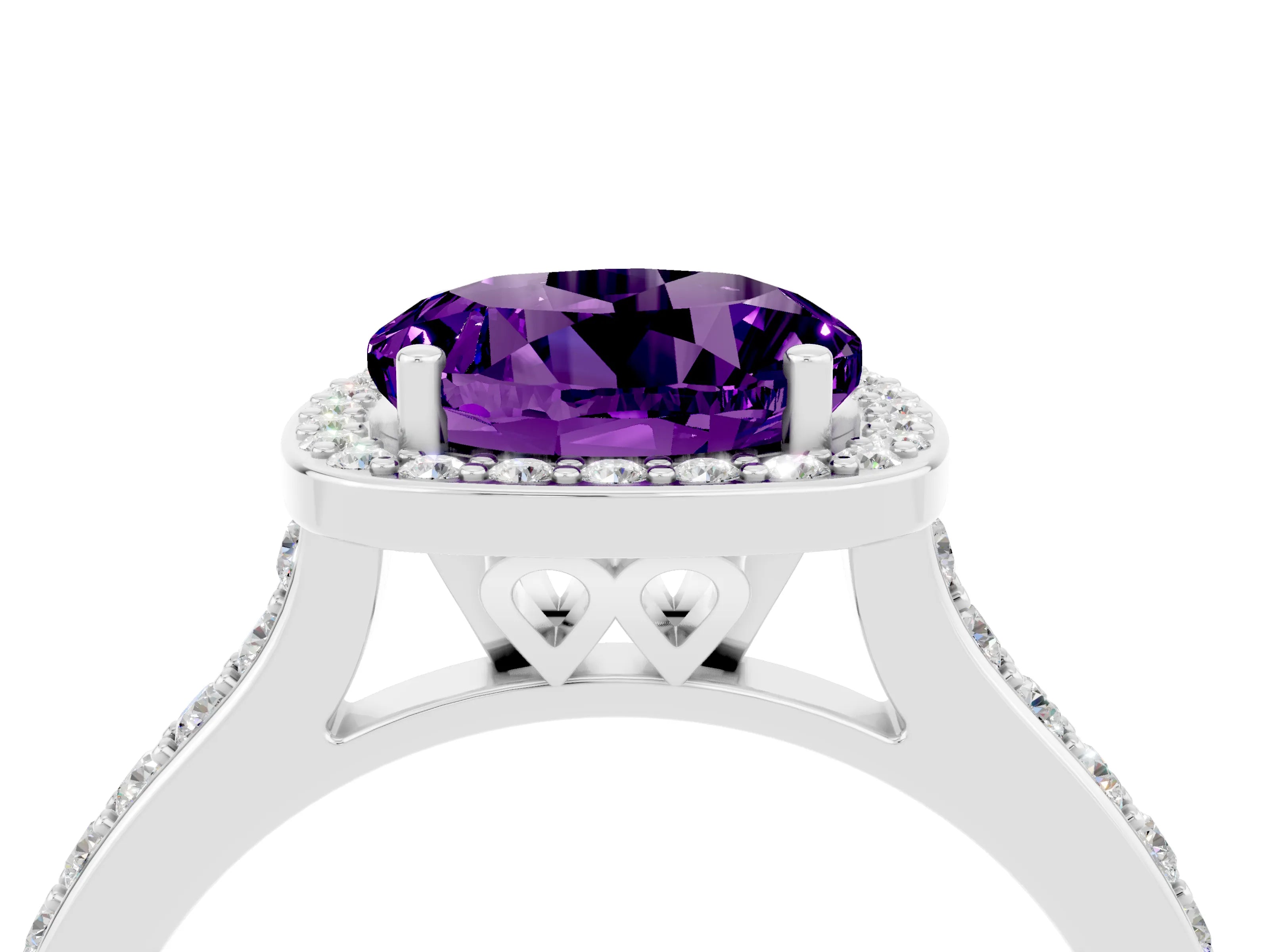 White gold Round Cut Halo Round Diamond Pavé Band with Four-Prong Setting_4
