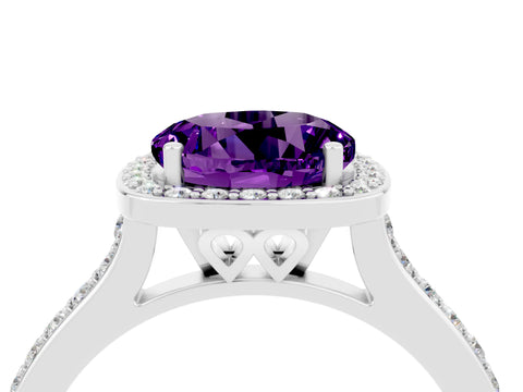 White gold Round Cut Halo Round Diamond Pavé Band with Four-Prong Setting_4