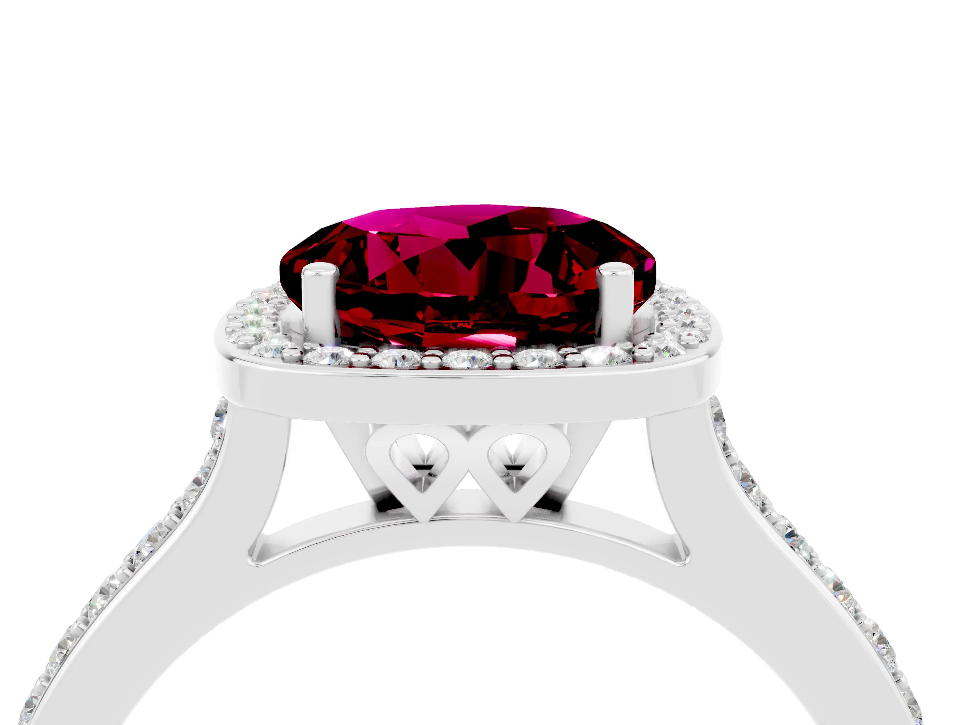 White gold Round Cut Halo Round Diamond Pavé Band with Four-Prong Setting_4