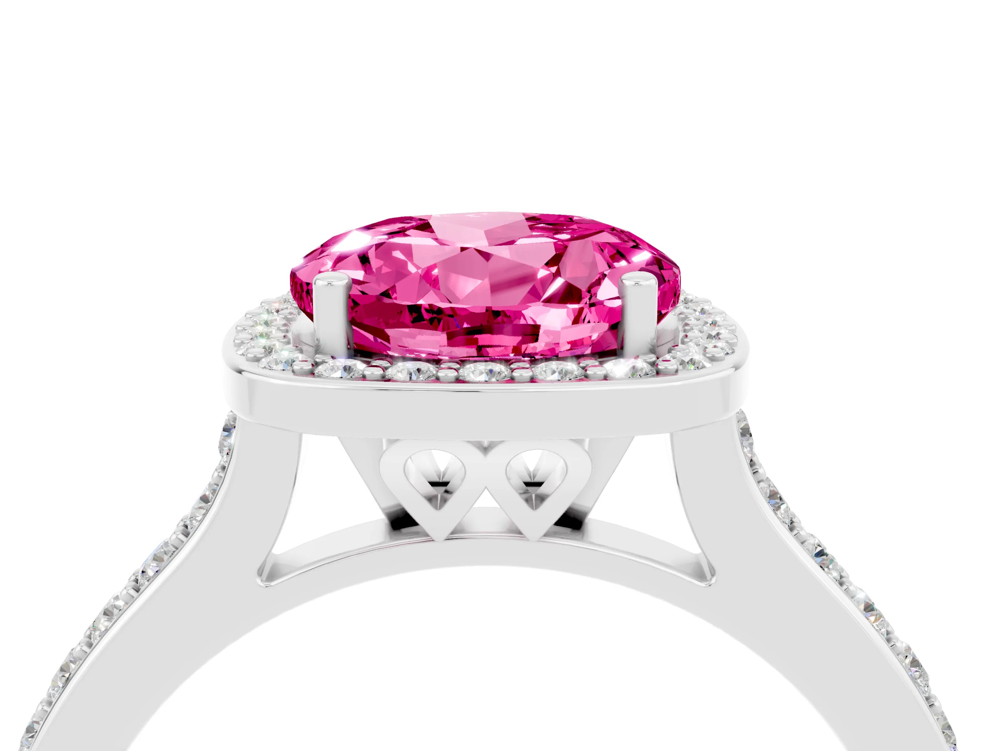 White gold Round Cut Halo Round Diamond Pavé Band with Four-Prong Setting_4